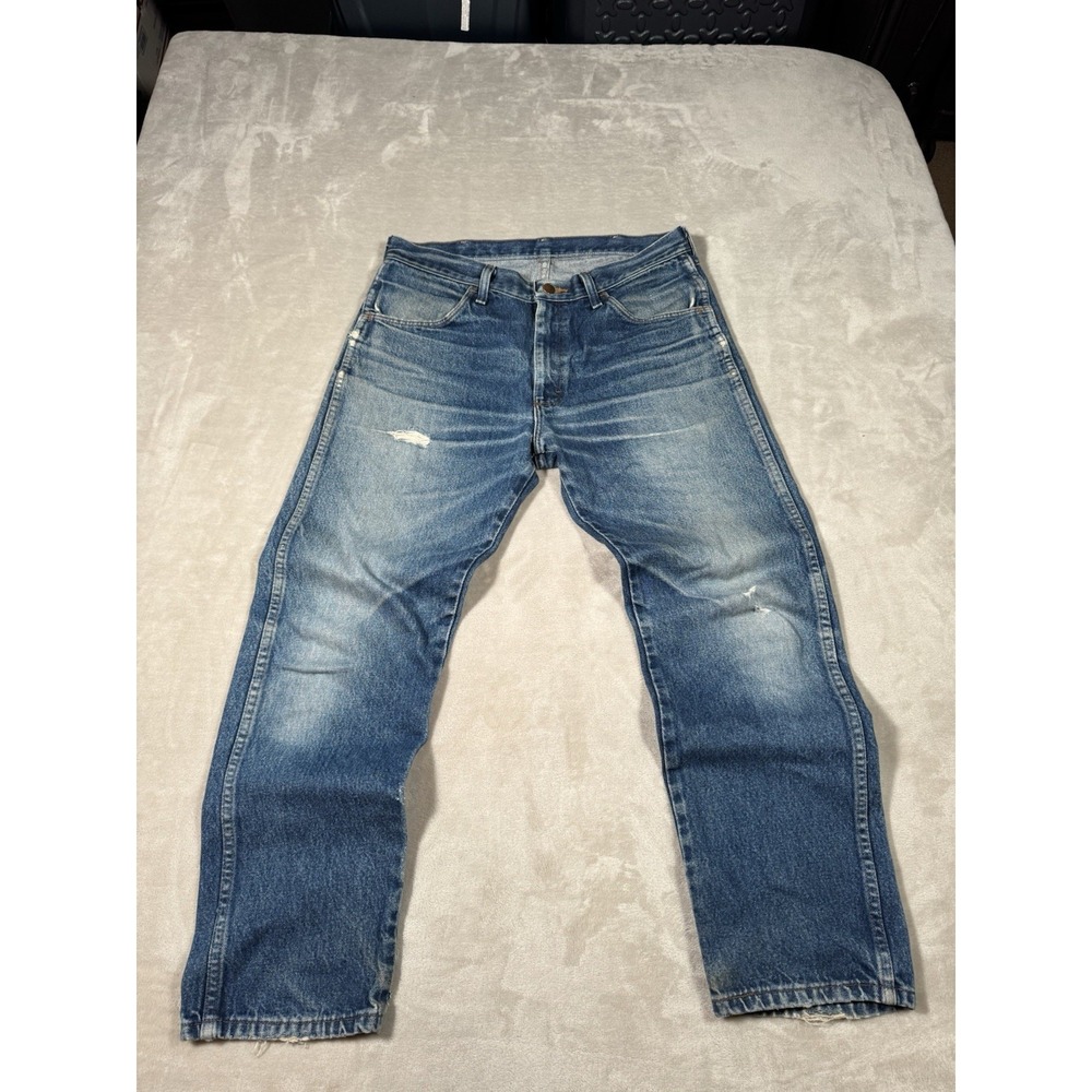 Vintage Rustler Jeans Size 33x28 Blue Faded Distressed Wisker